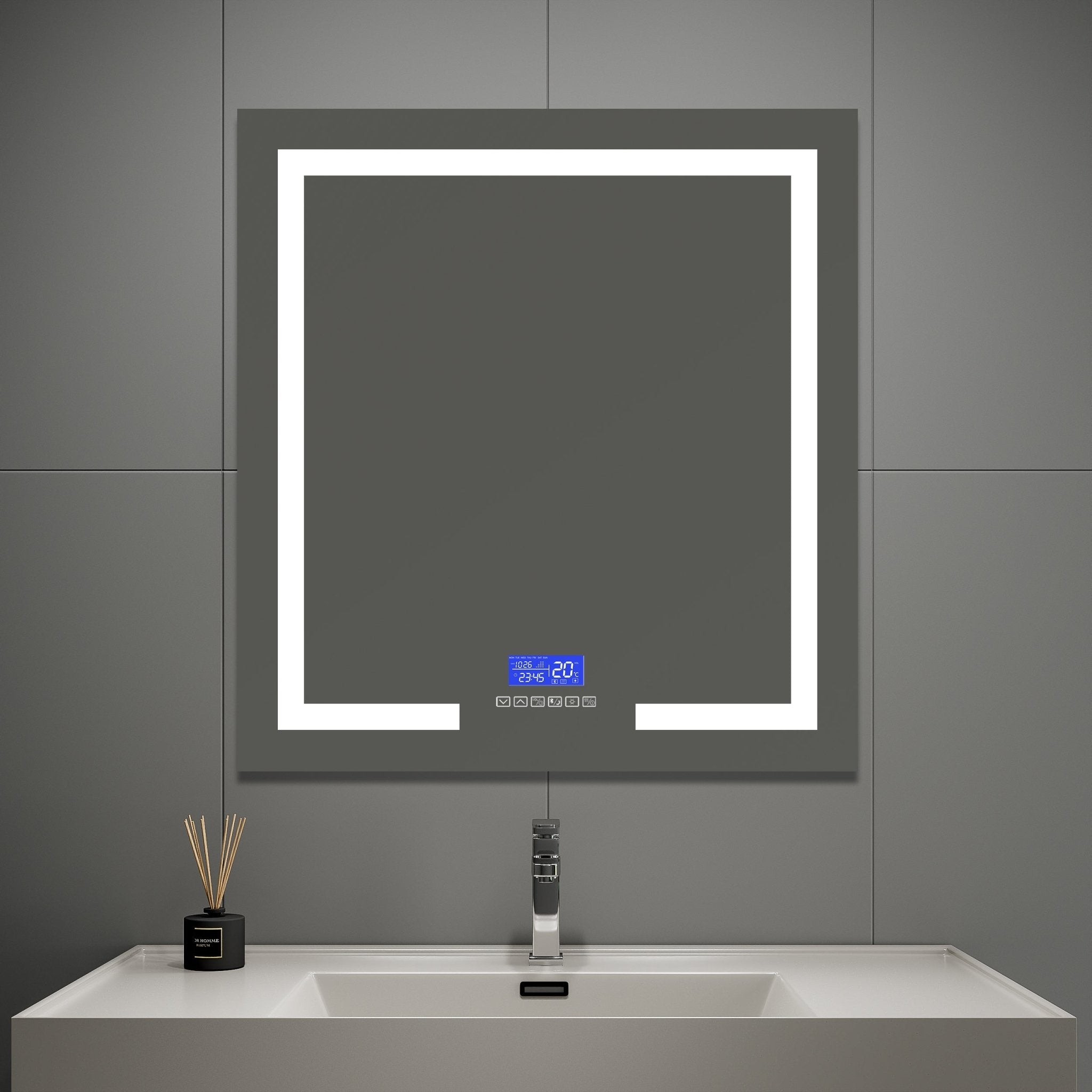 Vanity Mirror with Bluetooth Speaker & Clock – LED Lighted Anti-Fog Bathroom Mirror 30