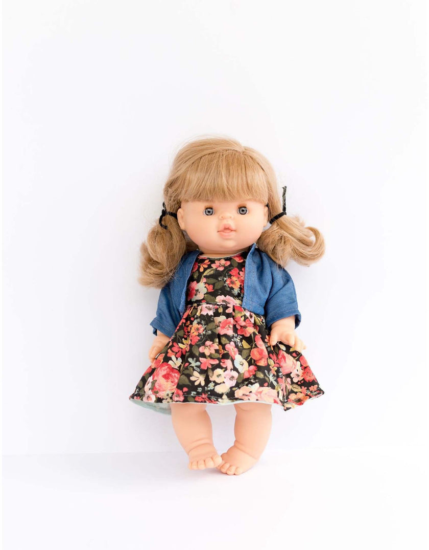 Gordis Doll Clothing - Floral black dress and blue jacket - Paola Reina