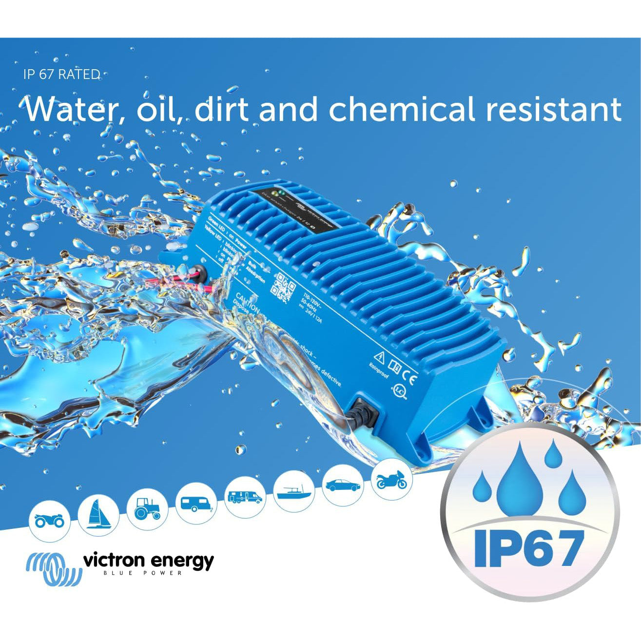 Victron Energy Blue Smart IP67 Waterproof Charger 24V/12 120V NEMA 5-15 | BPC241247106