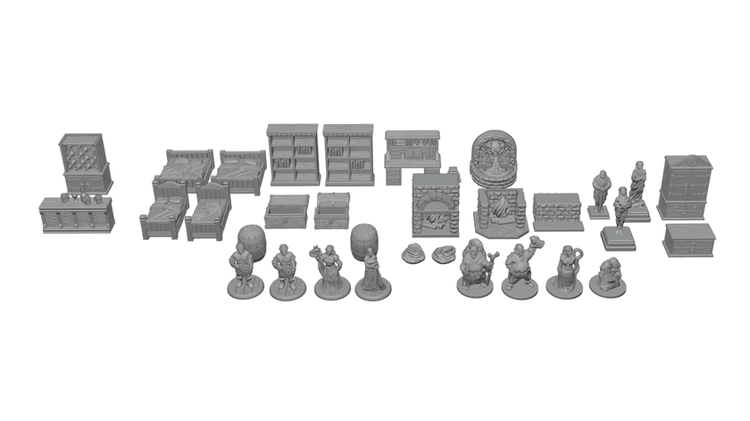 28mm Village Furniture & NPC Set – RPG Tavern Decor