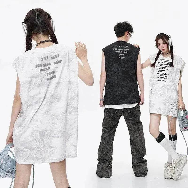 Vintage Batik Ink Letter Printing Tank Top Vest
