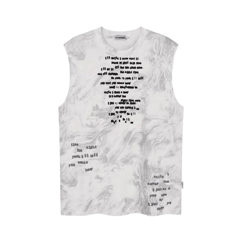 Vintage Batik Ink Letter Printing Tank Top Vest