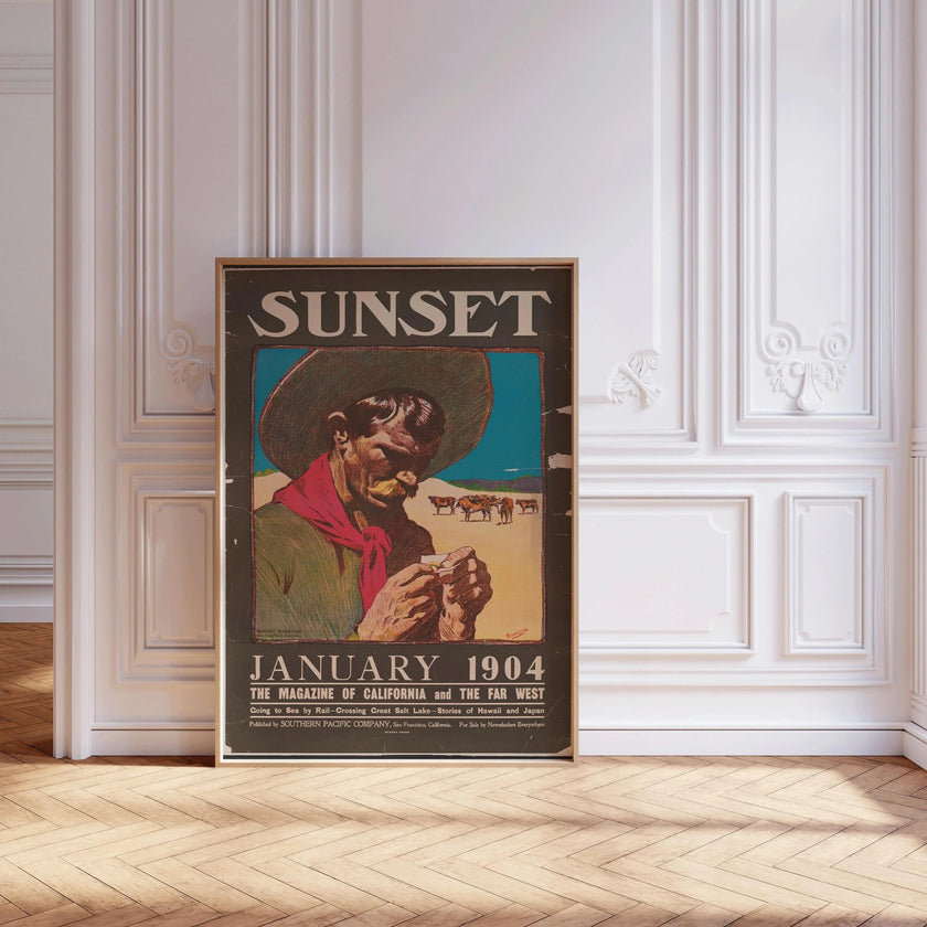 Vintage Cowboy Giclee Print: Sunset Magazine Cover Art, Maynard Dixon American West