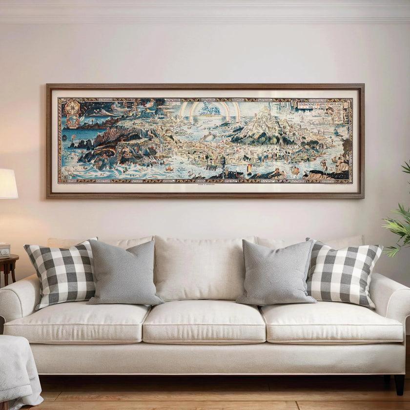 Vintage Fairytale Map Print: Detailed Fairyland Art for Kid's Room