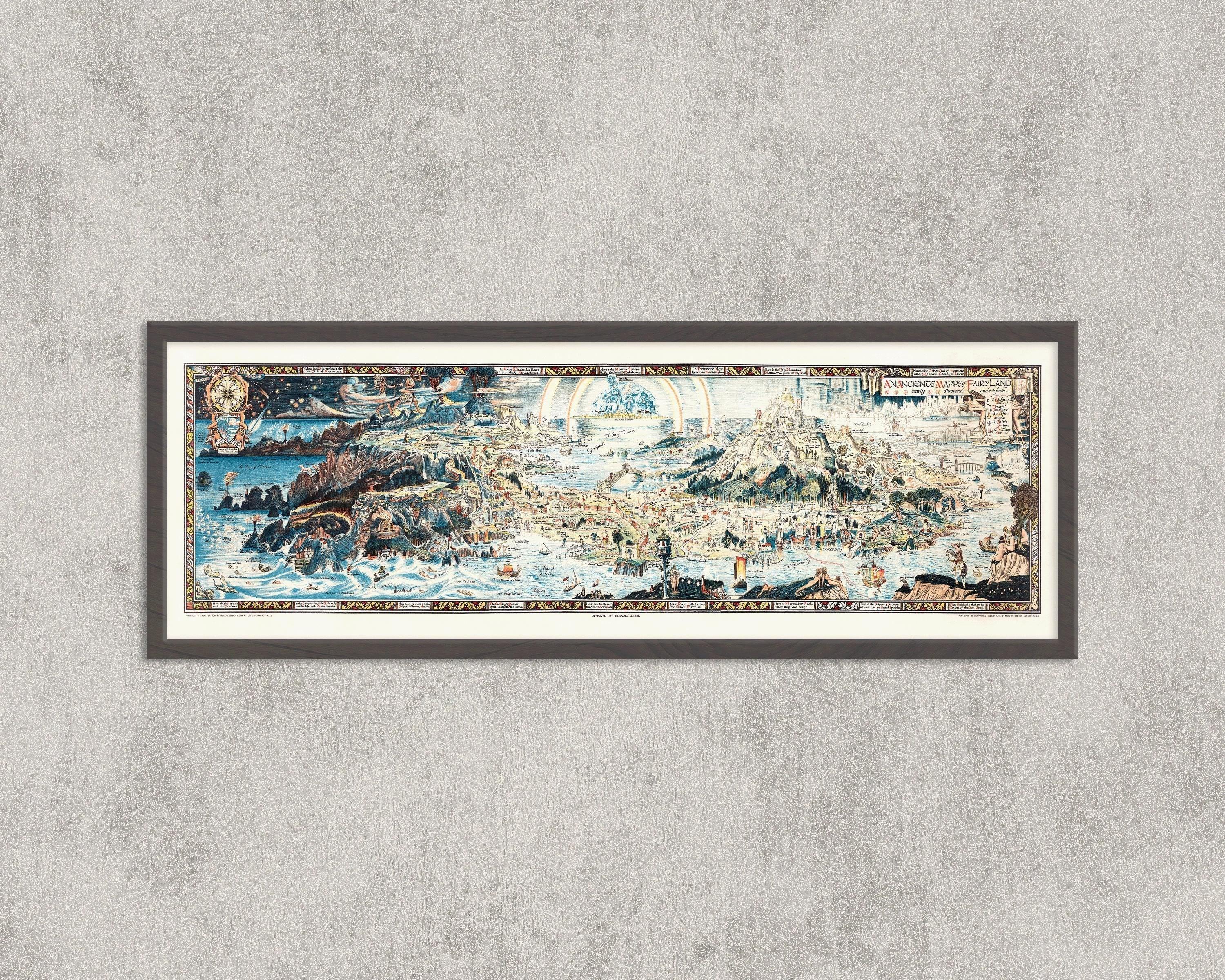 Vintage Fairytale Map Print: Detailed Fairyland Art for Kid's Room