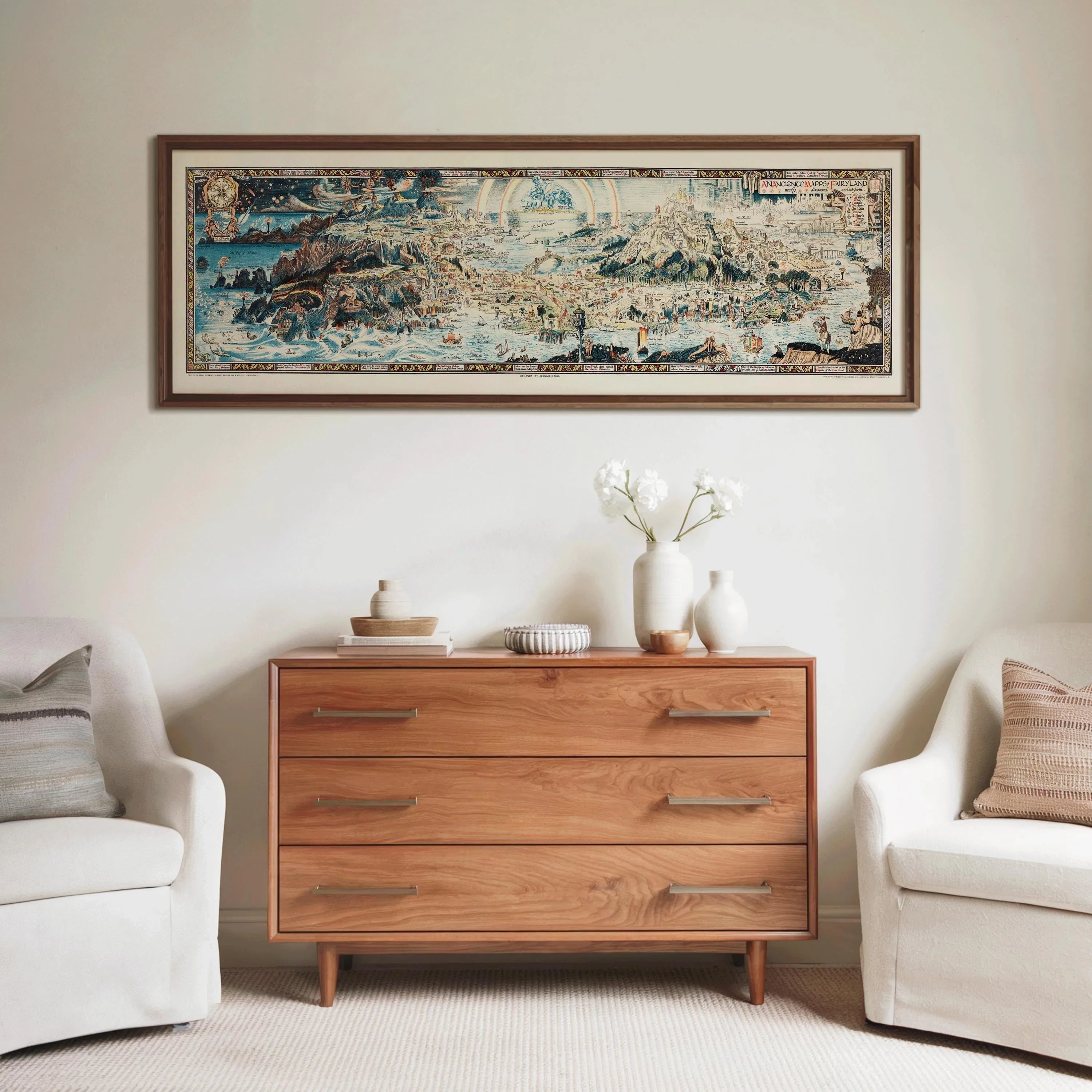 Vintage Fairytale Map Print: Detailed Fairyland Art for Kid's Room