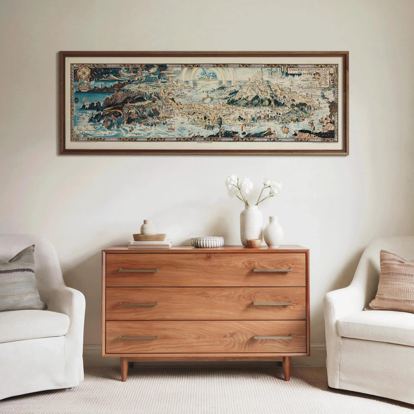 Vintage Fairytale Map Print: Detailed Fairyland Art for Kid's Room