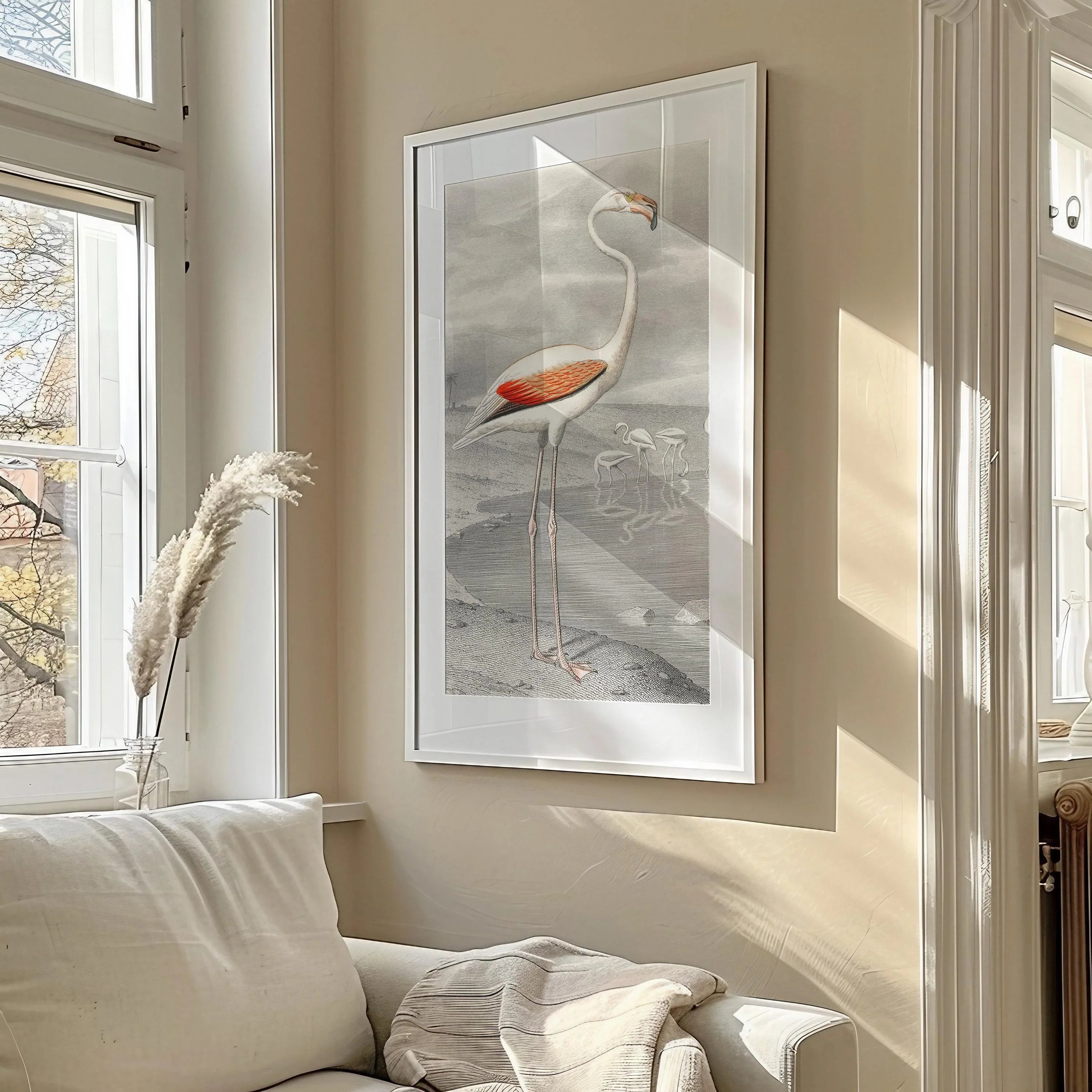 Vintage Flamingo Art Print by Edouard Travies (Handframed or Unframed) (2x1)