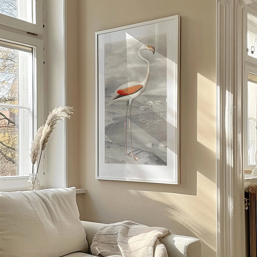 Vintage Flamingo Art Print by Edouard Travies (Handframed or Unframed) (2x1)