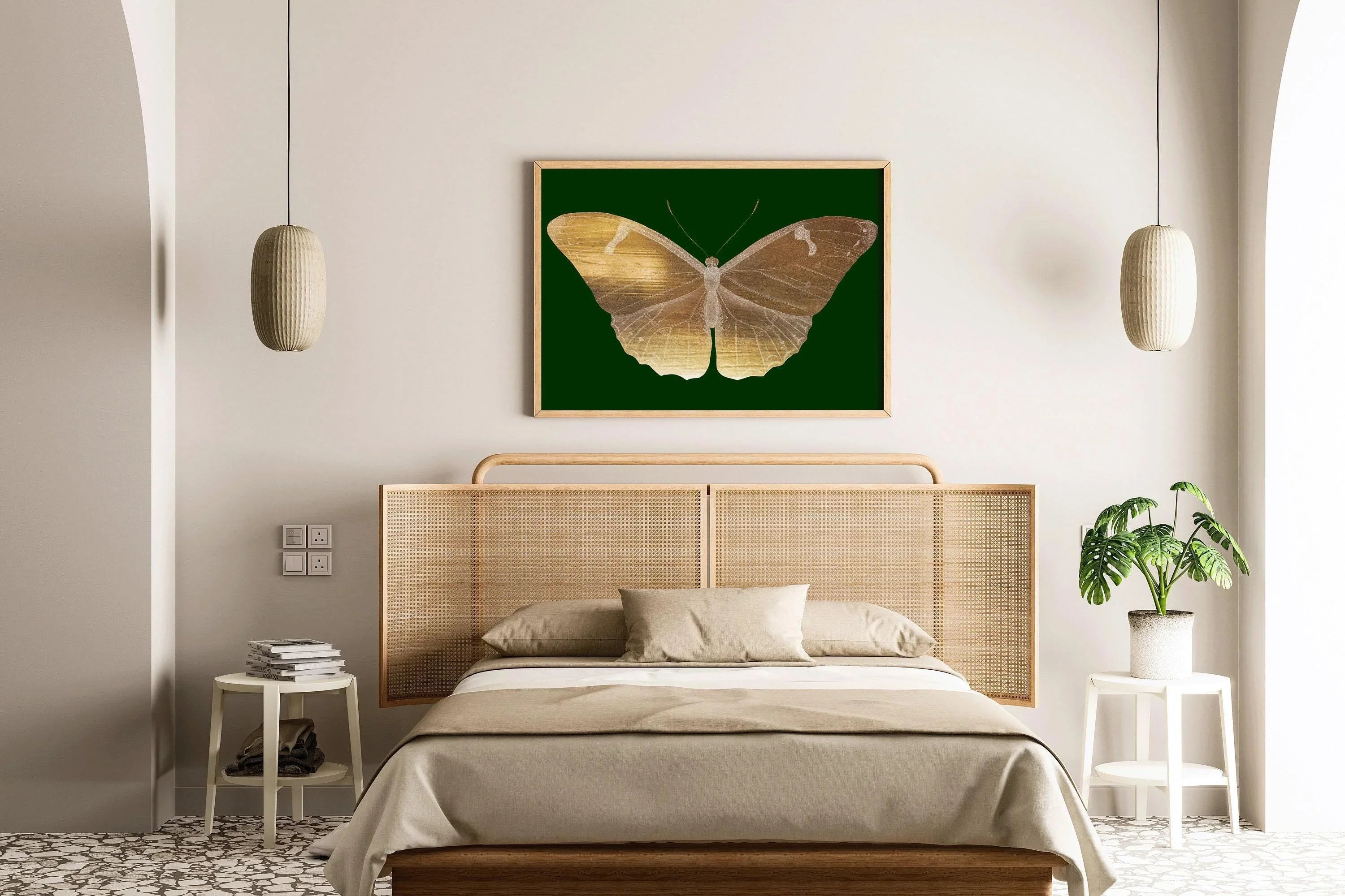 Vintage Gold Butterfly |  Emerald Green Dark Academia Style Art Print (available handframed or unframed)