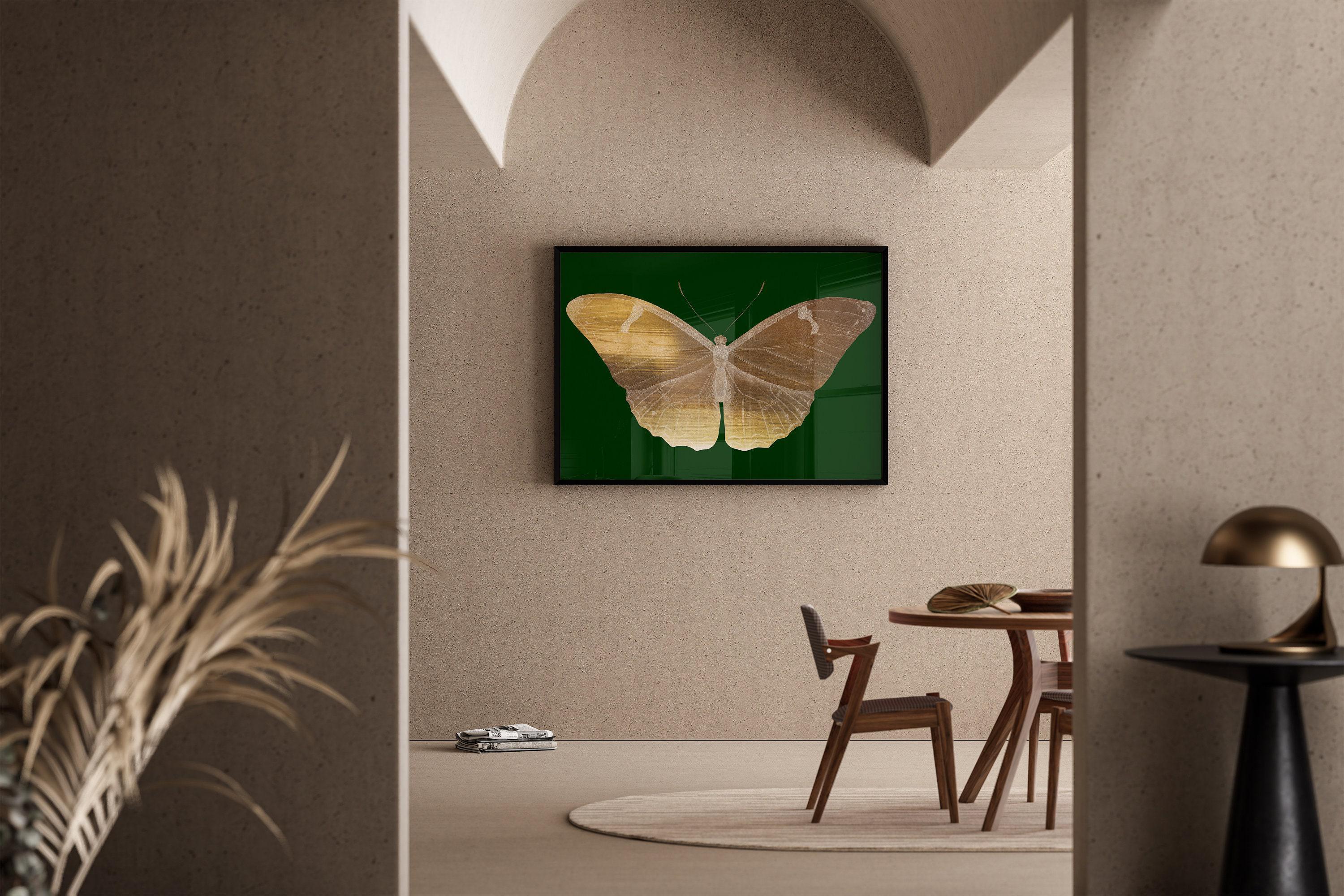 Vintage Gold Butterfly |  Emerald Green Dark Academia Style Art Print (available handframed or unframed)