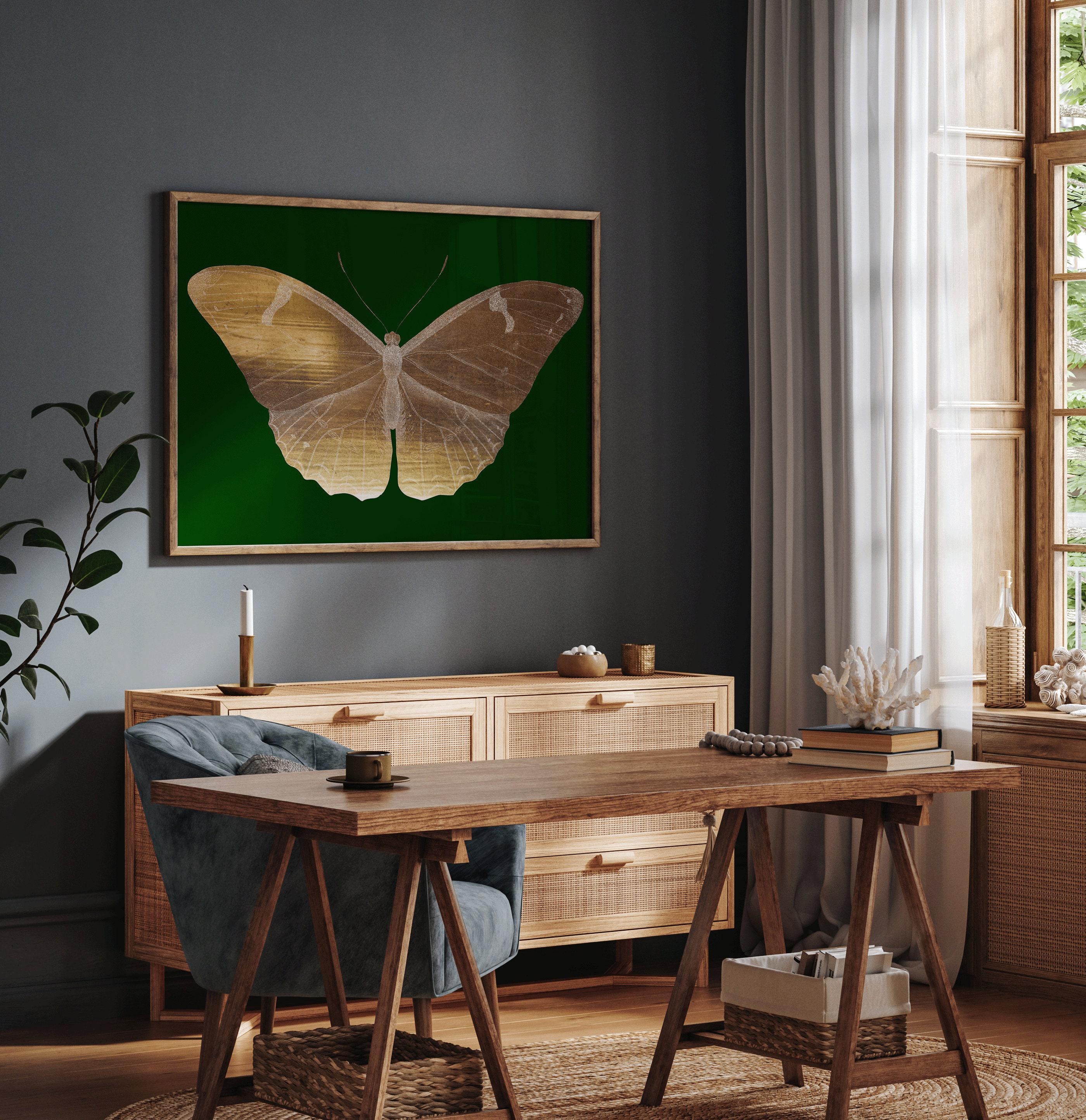 Vintage Gold Butterfly |  Emerald Green Dark Academia Style Art Print (available handframed or unframed)