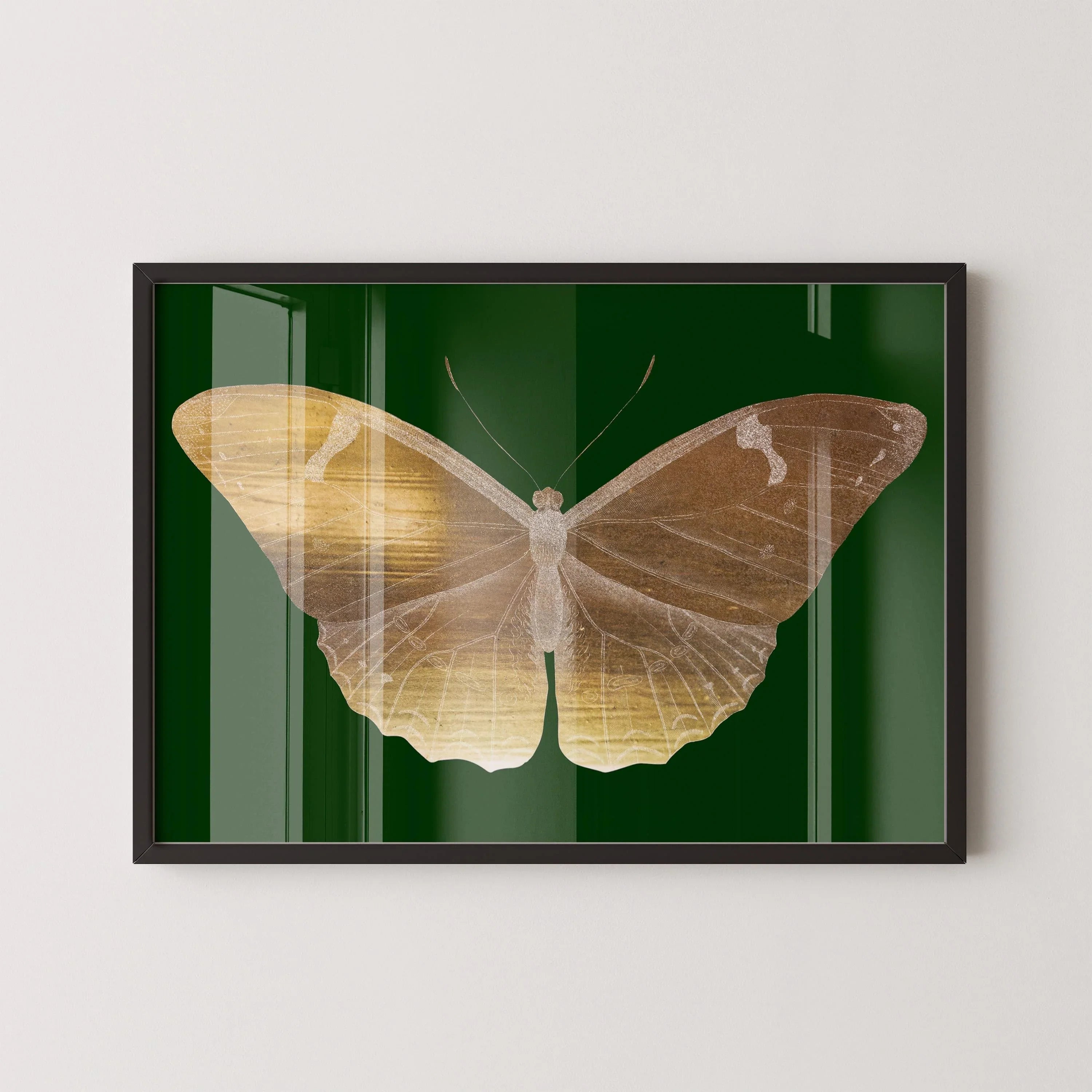 Vintage Gold Butterfly |  Emerald Green Dark Academia Style Art Print (available handframed or unframed)