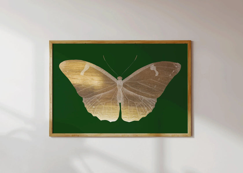 Vintage Gold Butterfly |  Emerald Green Dark Academia Style Art Print (available handframed or unframed)