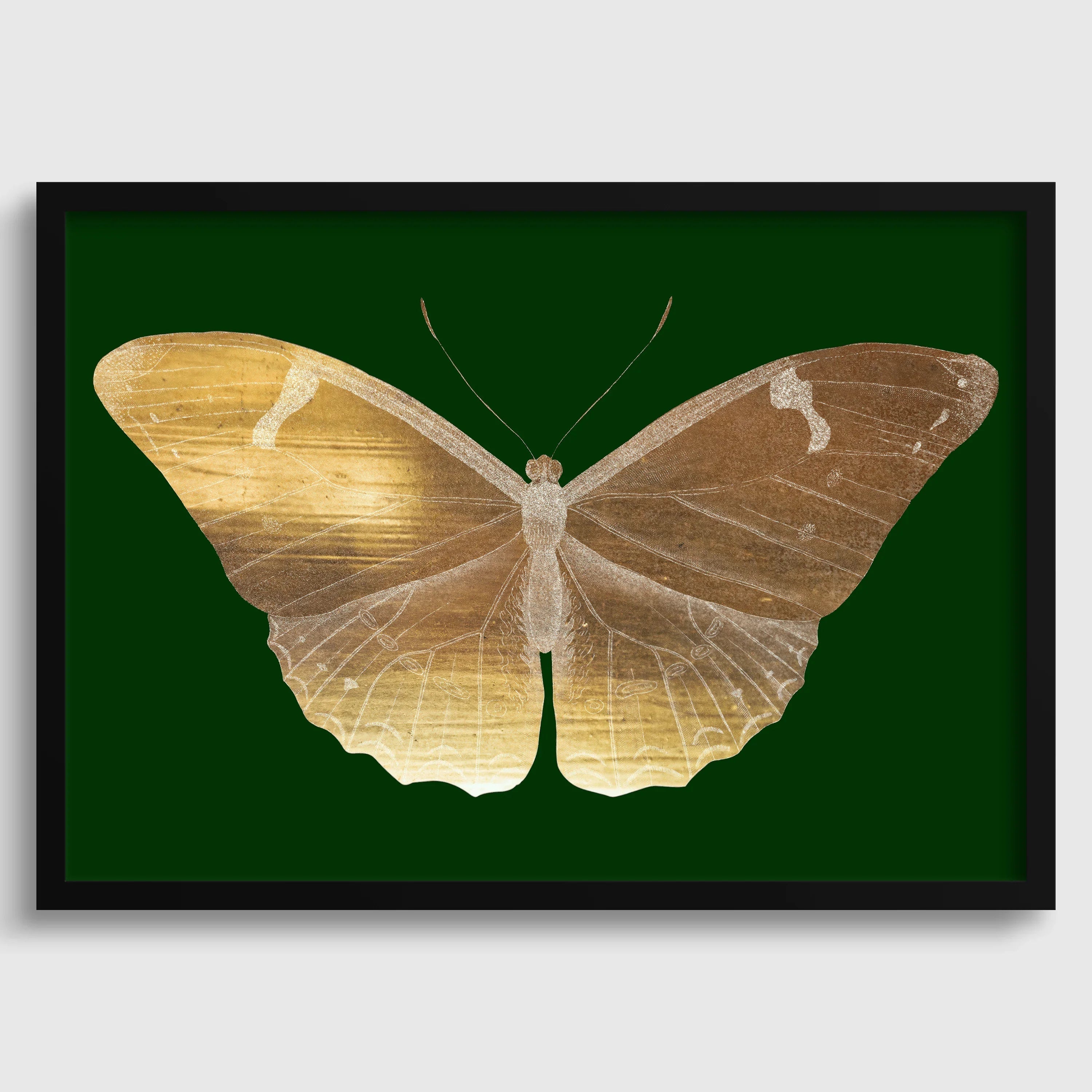 Vintage Gold Butterfly |  Emerald Green Dark Academia Style Art Print (available handframed or unframed)