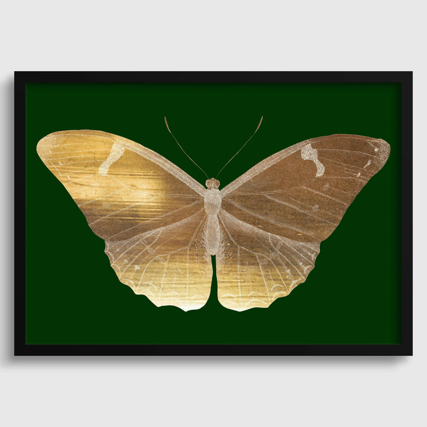 Vintage Gold Butterfly |  Emerald Green Dark Academia Style Art Print (available handframed or unframed)