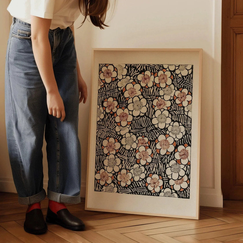 Vintage Japanese Botanical Art Print: Shin Bijutsukai Flower Pattern
