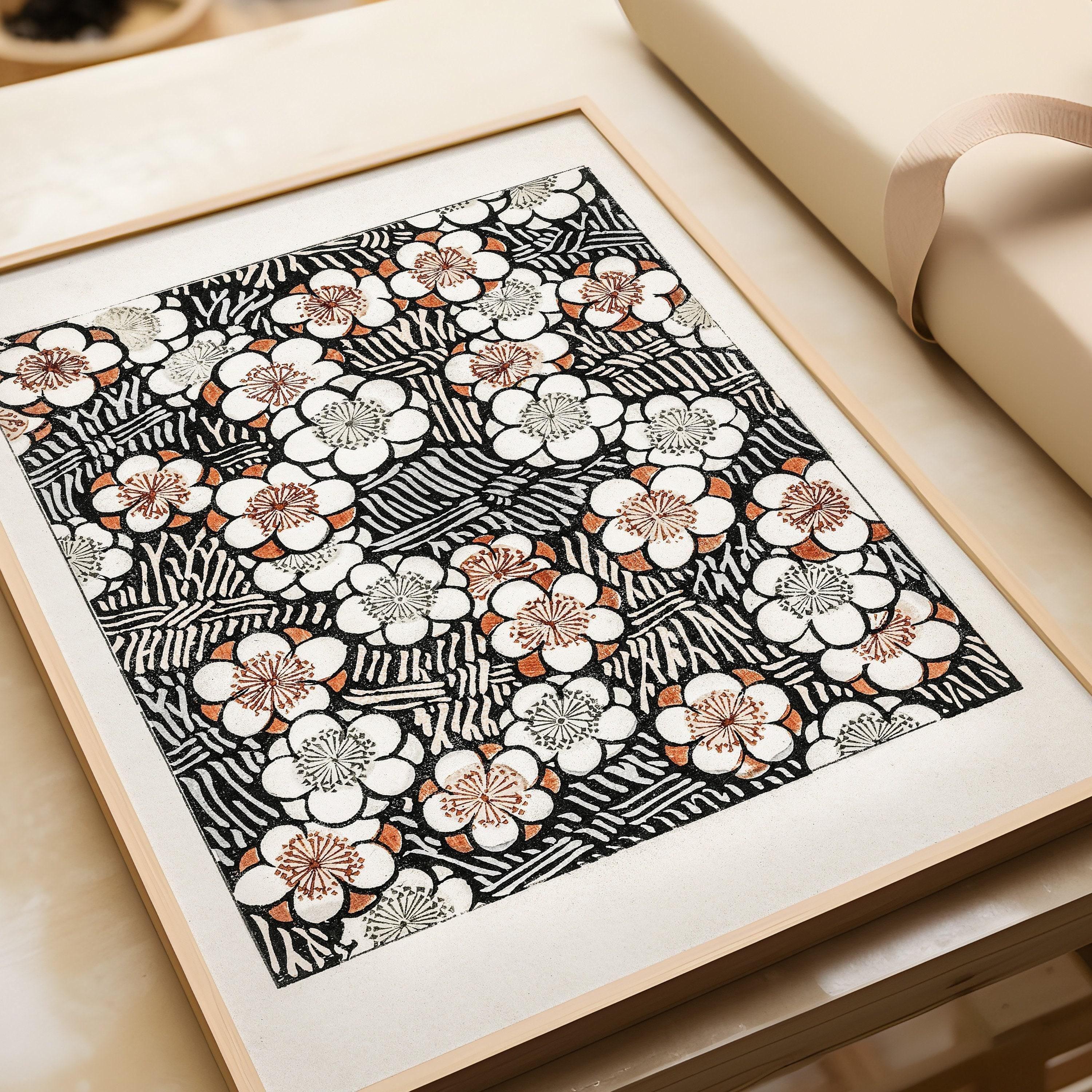 Vintage Japanese Botanical Art Print: Shin Bijutsukai Flower Pattern