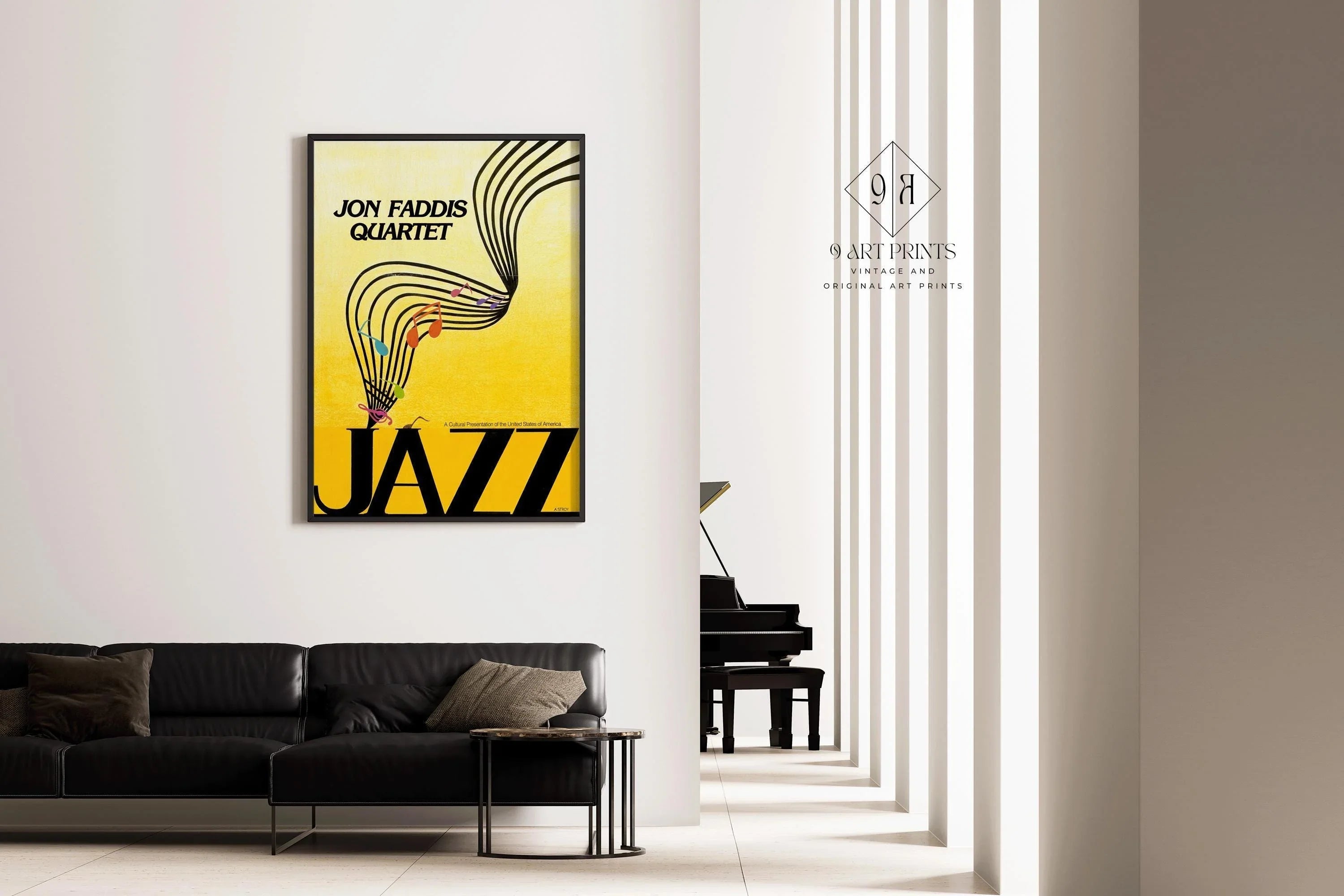 Vintage Music Poster - Jazz (USIA/Jon Faddis Quarter) | Striking Yellow | Available handframed or unframed