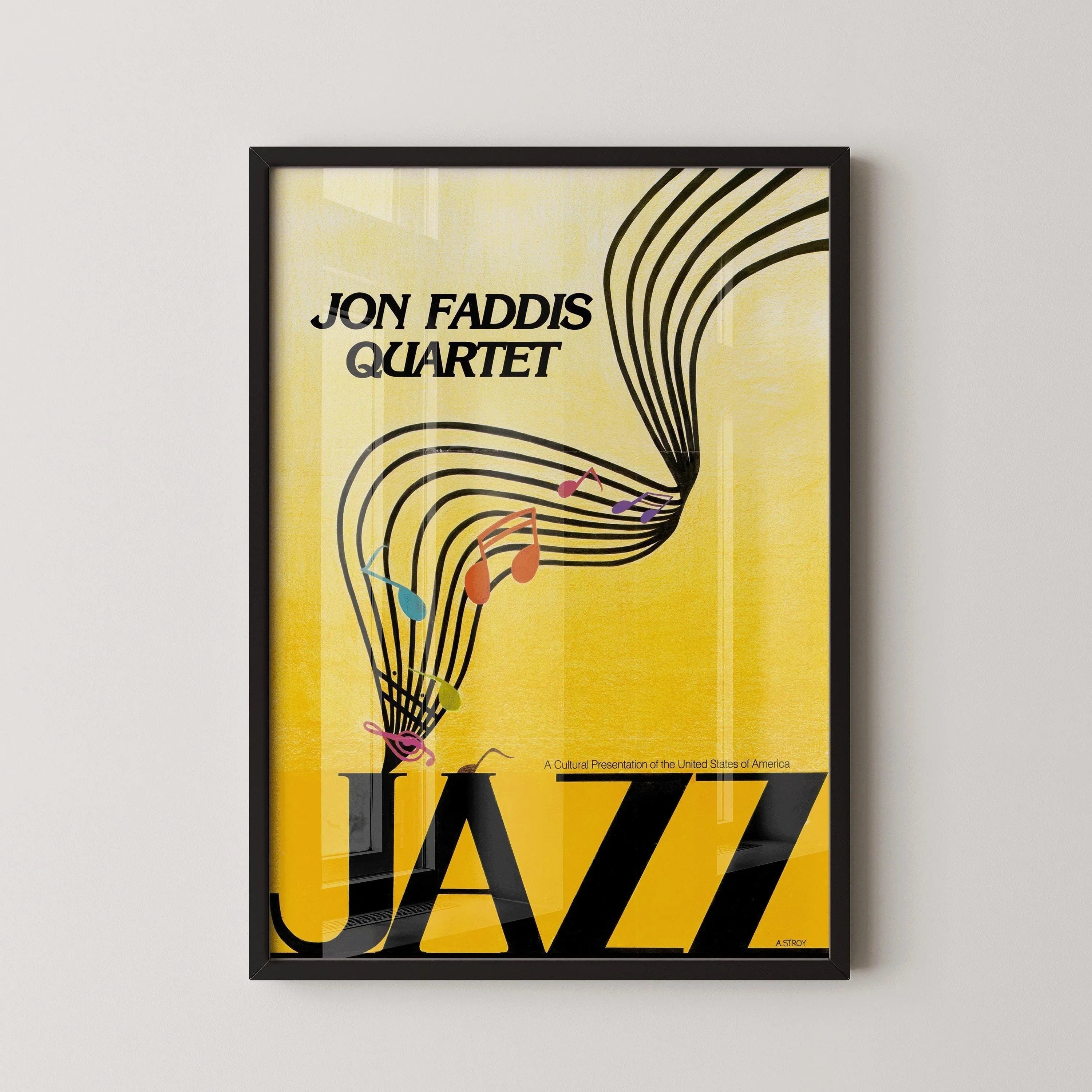 Vintage Music Poster - Jazz (USIA/Jon Faddis Quarter) | Striking Yellow | Available handframed or unframed