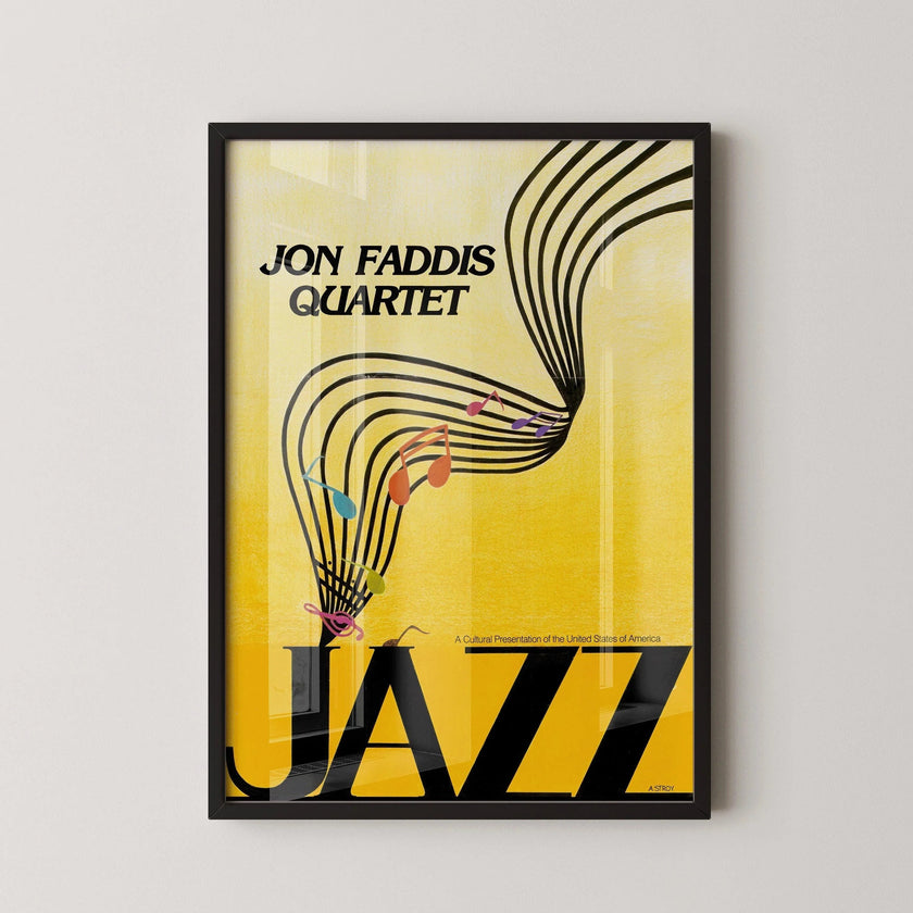 Vintage Music Poster - Jazz (USIA/Jon Faddis Quarter) | Striking Yellow | Available handframed or unframed