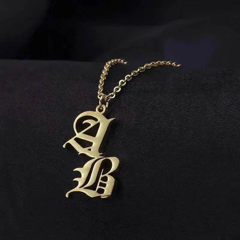 Vintage Old English Double Initial Letter Pendant Necklace Jewelry For Women Custom