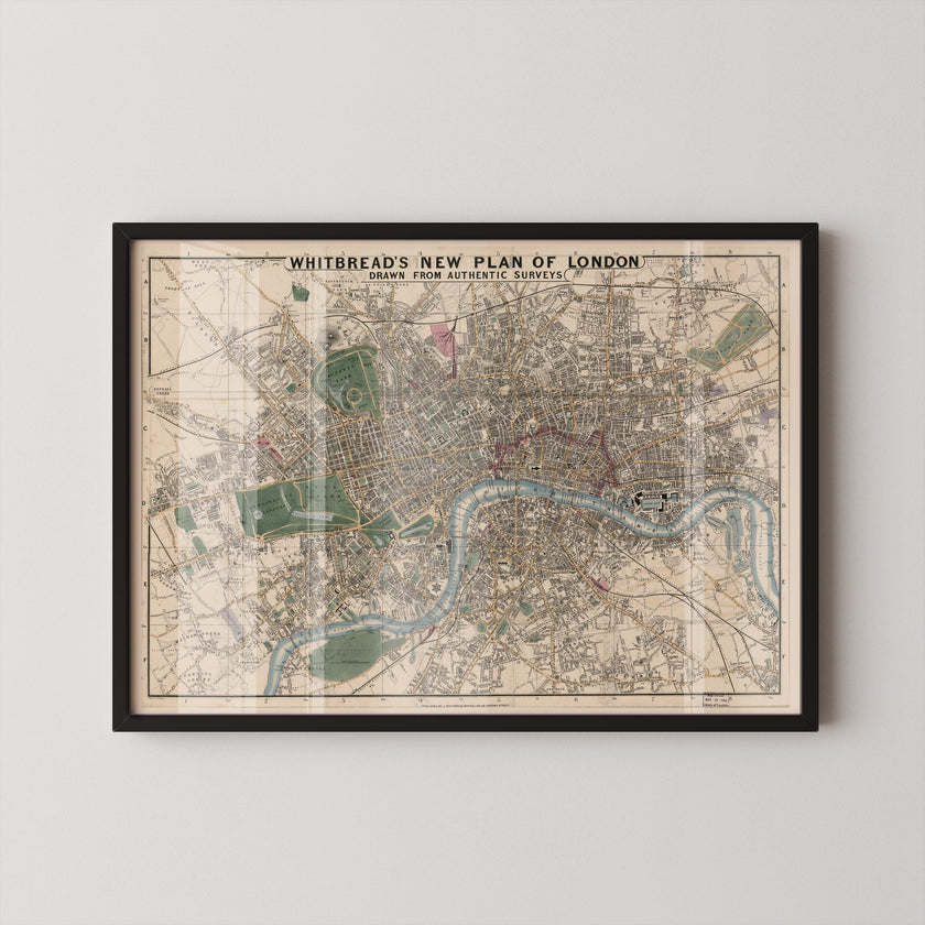 Vintage Whitbread's London Map Print (available handframed or unframed)