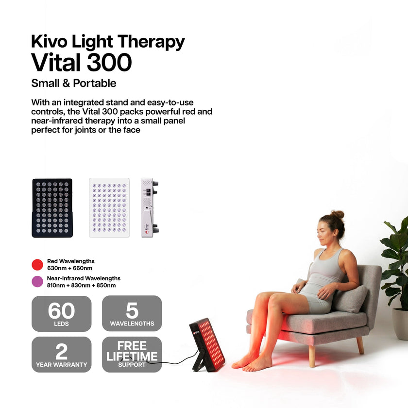 Kivo Vital 300: Portable Small Red Light Therapy Panel + Integrated Stand