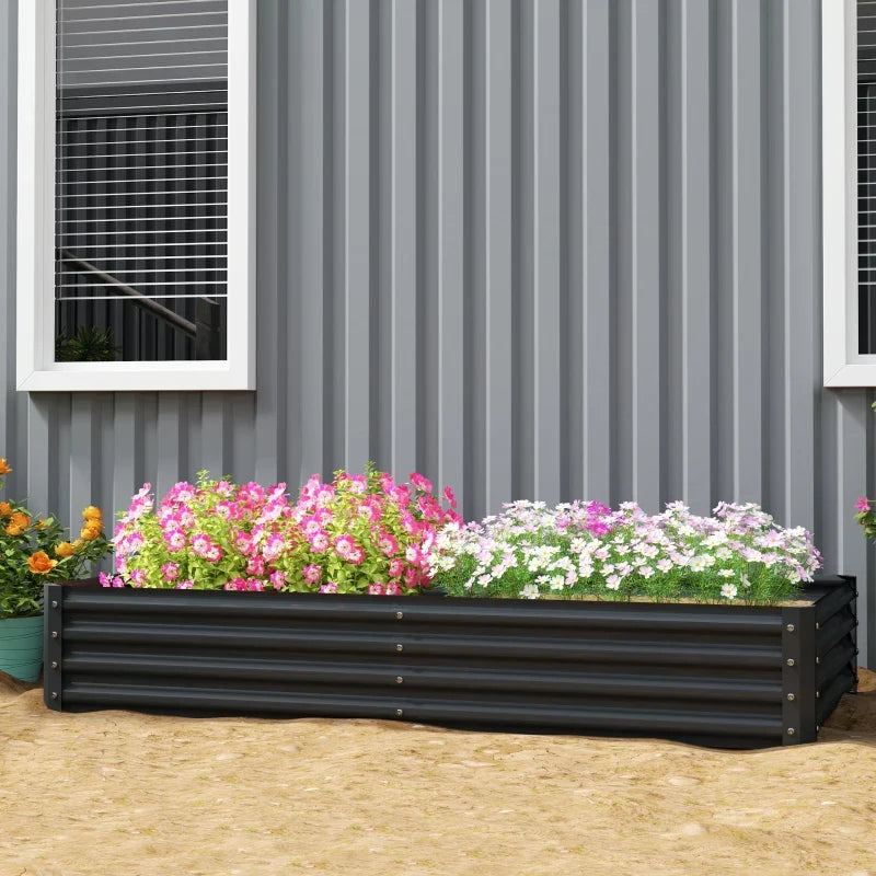 6 x 3 x 1ft Galvanized Raised Garden Bed, Reinforced Outdoor Planter Box with Open Bottom, Dark Grey