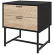 Emery Modern Bedside Table with 2 Drawers and Steel Legs-Black/Oak