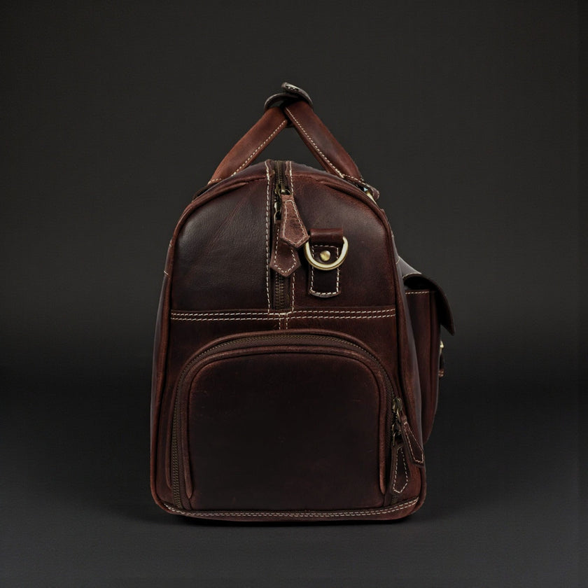 The Voyager Duffle - Brown Full-Grain Distressed Leather Duffle Bag