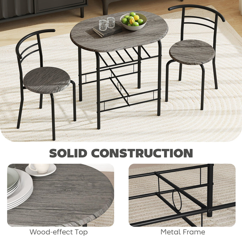 Foden 3-Piece Dining Set with Shelf, for Small Spaces-Dark Grey