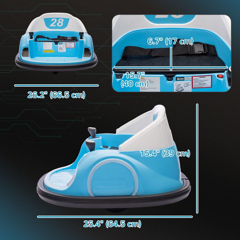 Qaba 12V Bumper Car for Toddlers, Ride On Car with 360 Degree Remote Control, Lights Music Horn, for 1.5-5 Years, Light Blue