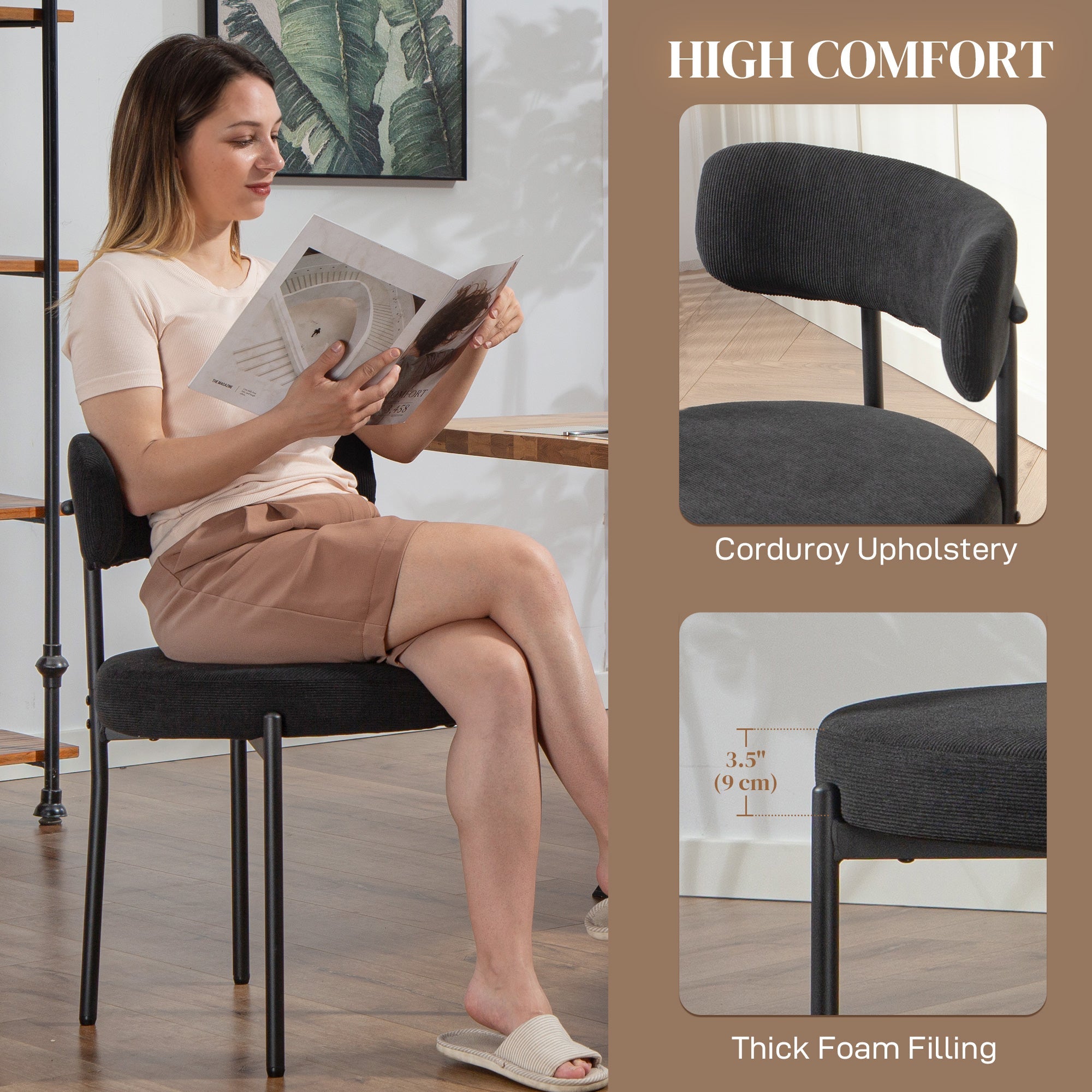 Avery 4 Pieces Modern Dining Chairs with Corduroy Upholstery-Black