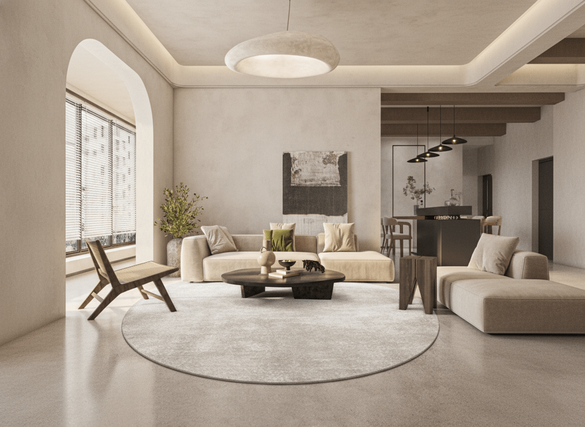 Wabi-Sabi Natural Tone Circular Wool Carpet