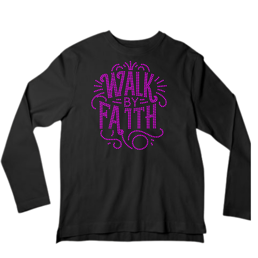 Walk by Faith Rhinestone Shirt – Christian Inspirational Sparkle Bling Tee | Blingdazzel