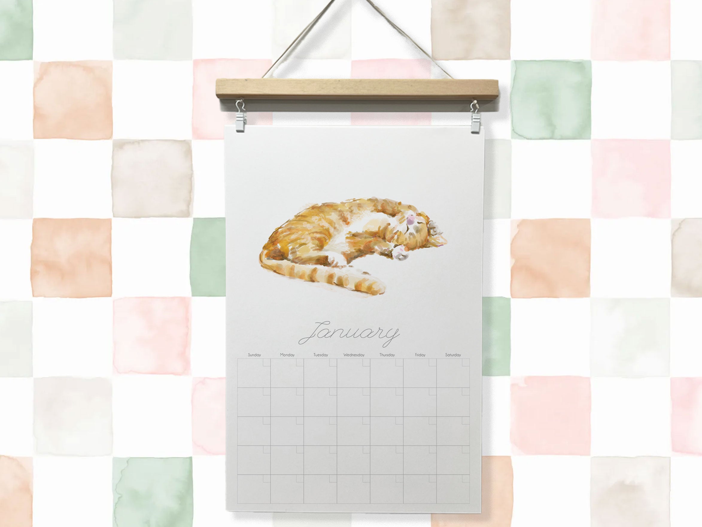 DATELESS Extra Large Wall Calendar with Magnetic Poster Hanger: Cat