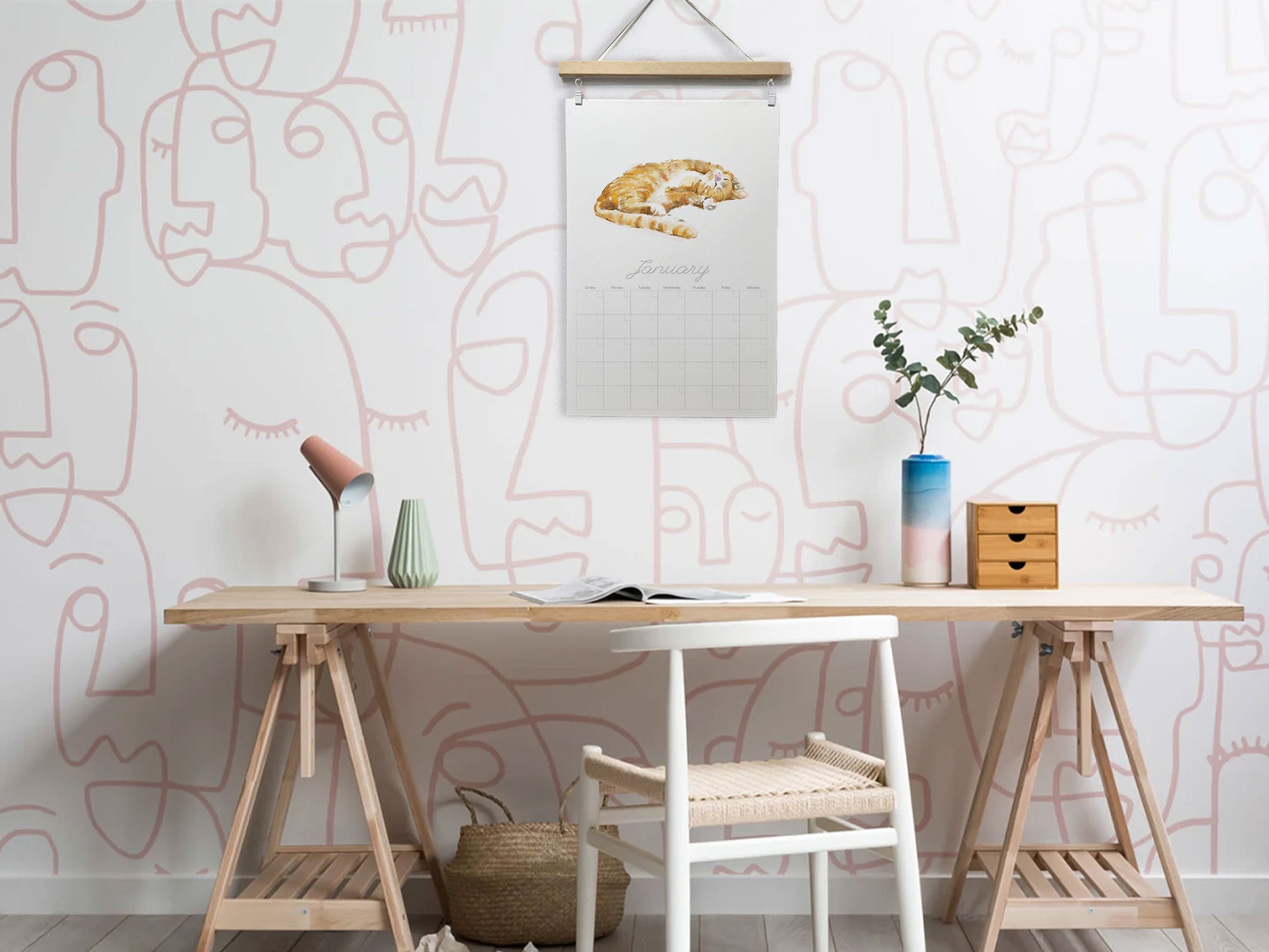 DATELESS Extra Large Wall Calendar with Magnetic Poster Hanger: Cat