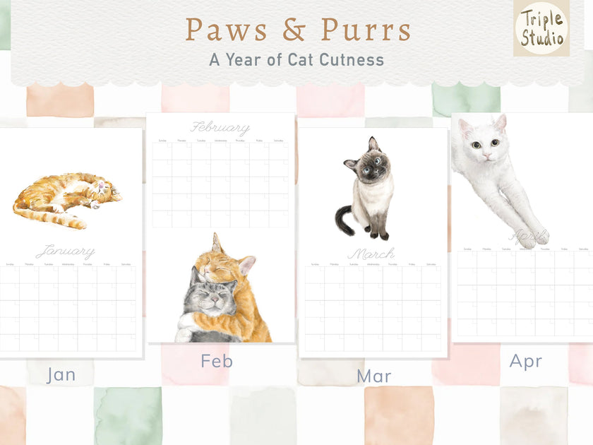 DATELESS Extra Large Wall Calendar with Magnetic Poster Hanger: Cat