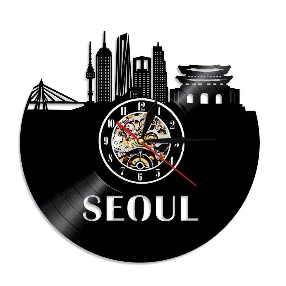 Wall Clock Vinyl Wall Clock  Atlanta Skyline Vinyl Record Clock Georgia Wall Art Atlanta Wall Decor Vinyl Clock Lights Silent Clock