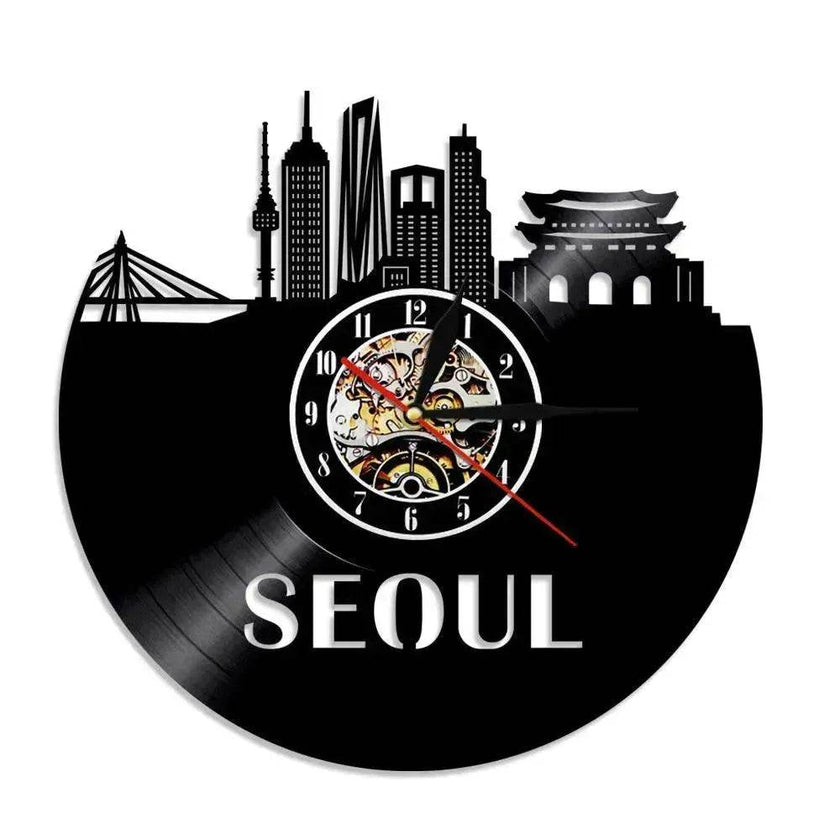 Wall Clock Vinyl Wall Clock  Atlanta Skyline Vinyl Record Clock Georgia Wall Art Atlanta Wall Decor Vinyl Clock Lights Silent Clock
