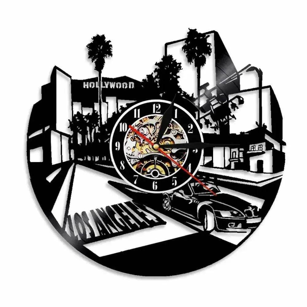 Wall Clock Vinyl Wall Clock  Atlanta Skyline Vinyl Record Clock Georgia Wall Art Atlanta Wall Decor Vinyl Clock Lights Silent Clock