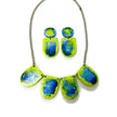 Handmade Bib Statement Necklace in Watercolor Green & Blue