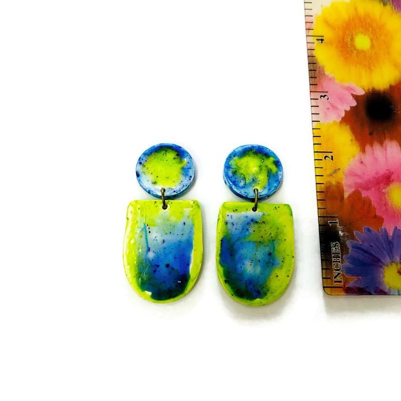 Handmade Bib Statement Necklace in Watercolor Green & Blue