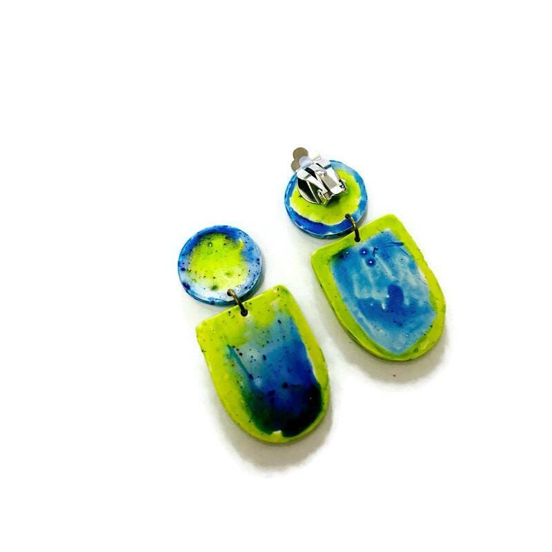 Handmade Bib Statement Necklace in Watercolor Green & Blue
