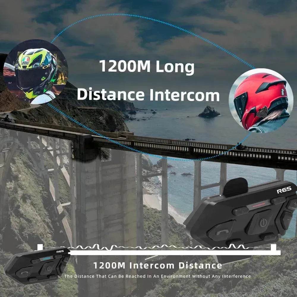 WAYXIN R6s Double Pack Intercom Motorcycle Bluetooth Headsets 1200 m up to 6 Riders with DSP & CVC Noise Reduction Waterproof Hands-Free Function Intercom Communication System
