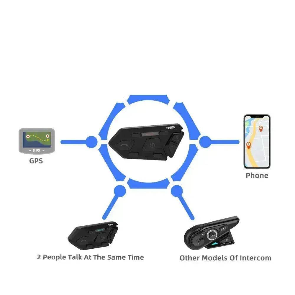 WAYXIN R6s Double Pack Intercom Motorcycle Bluetooth Headsets 1200 m up to 6 Riders with DSP & CVC Noise Reduction Waterproof Hands-Free Function Intercom Communication System
