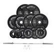 Squat Rack, Bench, Barbell & Weight Plates Stack