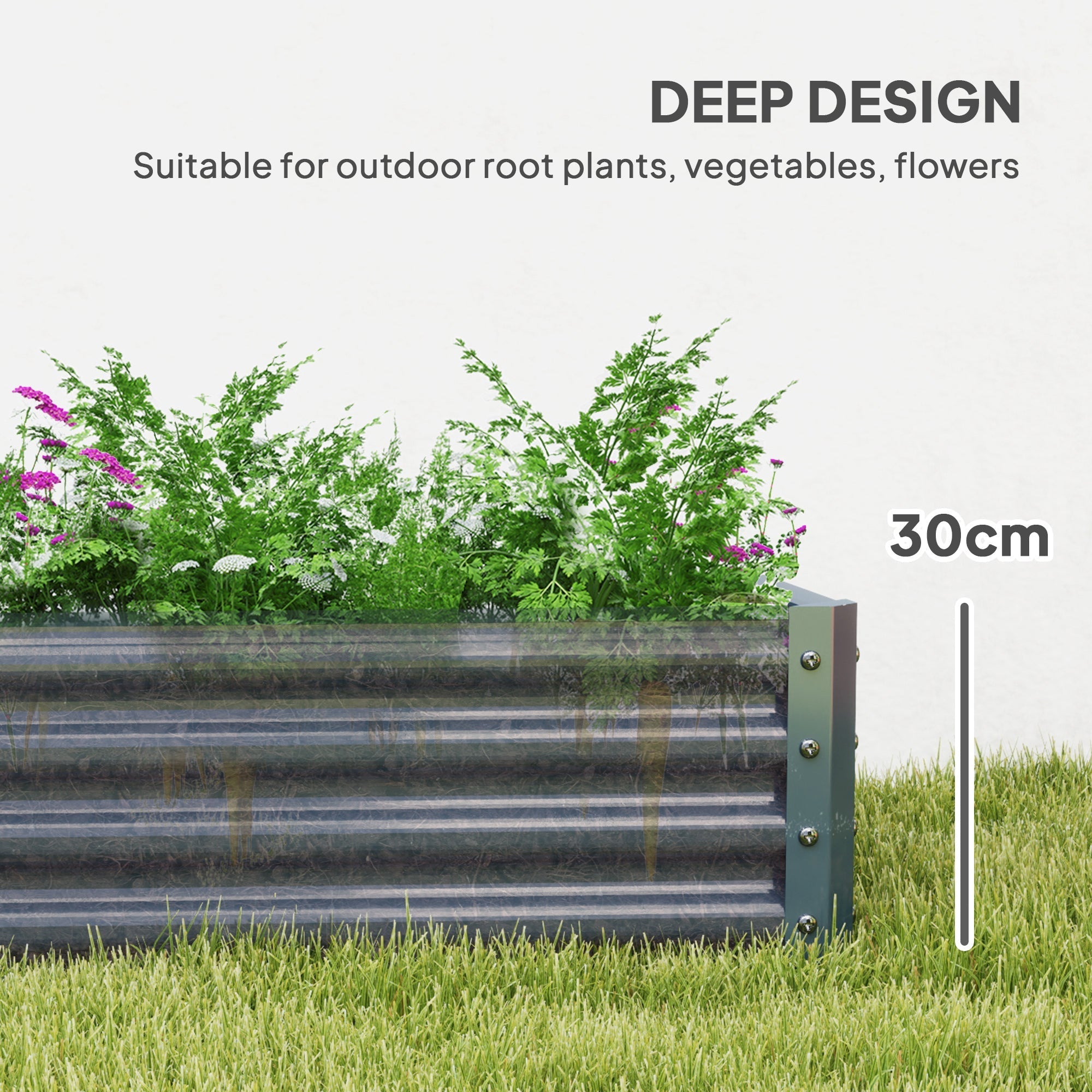 Outsunny 6 x 3 x 1ft Galvanized Raised Garden Bed, Reinforced Outdoor Planter Box with Open Bottom, Silver