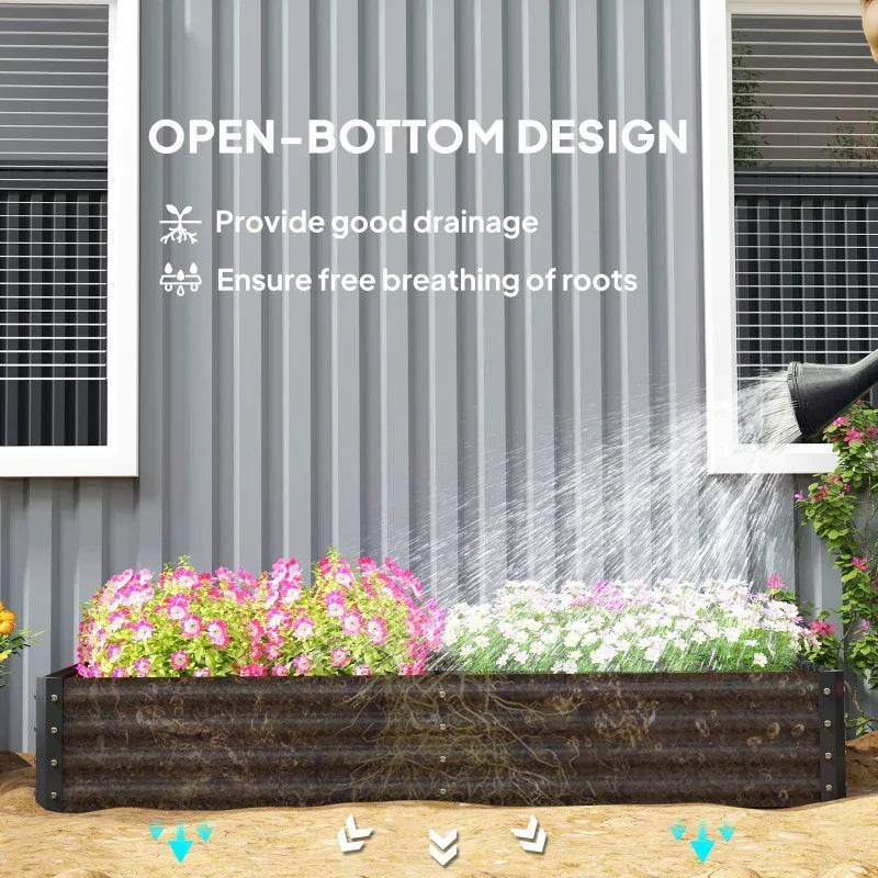 6 x 3 x 1ft Galvanized Raised Garden Bed, Reinforced Outdoor Planter Box with Open Bottom, Dark Grey